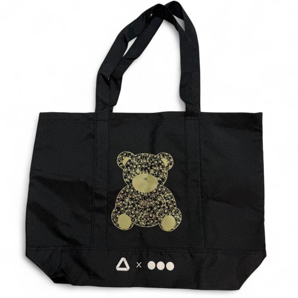 Graphic Teddy Bear Gold Accent Black Canvas Tote Bag